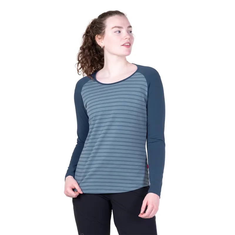 Mountain Equipment Womens Redline Long Sleeved Tee - Bluefin Stripe-Denim-5
