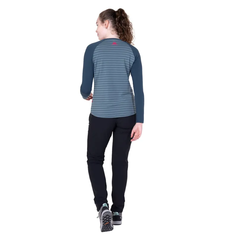 Mountain Equipment Womens Redline Long Sleeved Tee - Bluefin Stripe-Denim-4