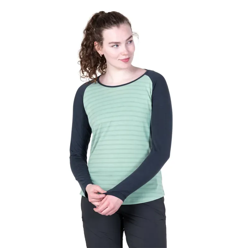Mountain Equipment Womens Redline Long Sleeved Tee - Lichen Stripe-Cosmos-2