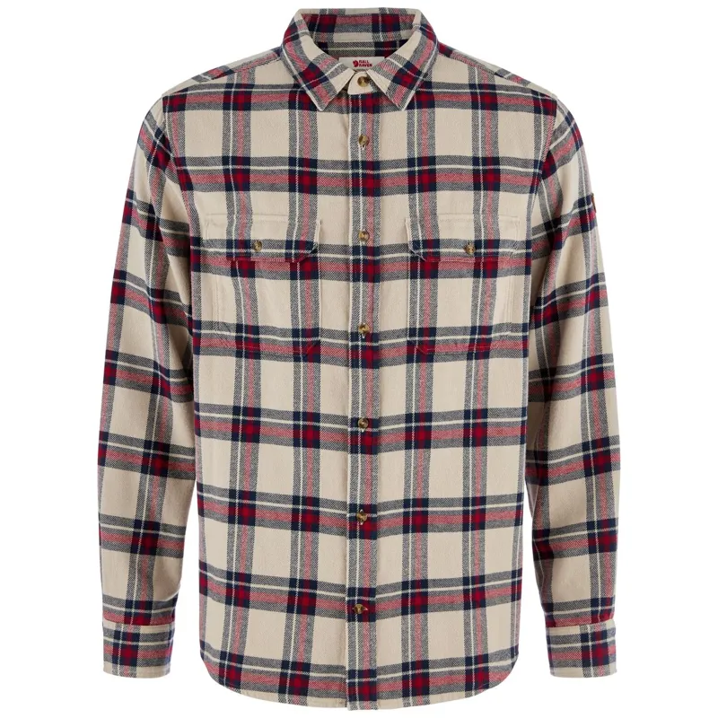 Fjallraven Mens Ovik Heavy Flannel Shirt - Light Fossil Deep Red