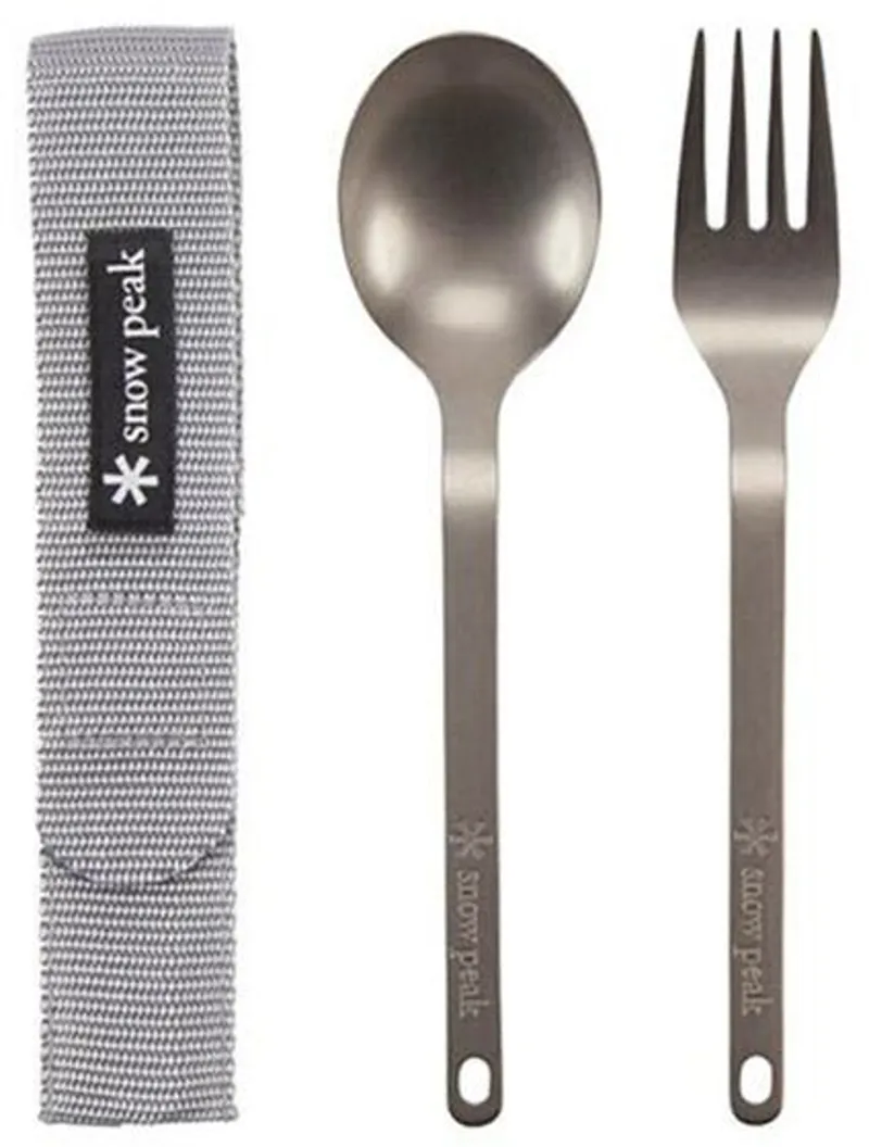 Snow Peak Titanium Fork and Spoon Set - Silver Case