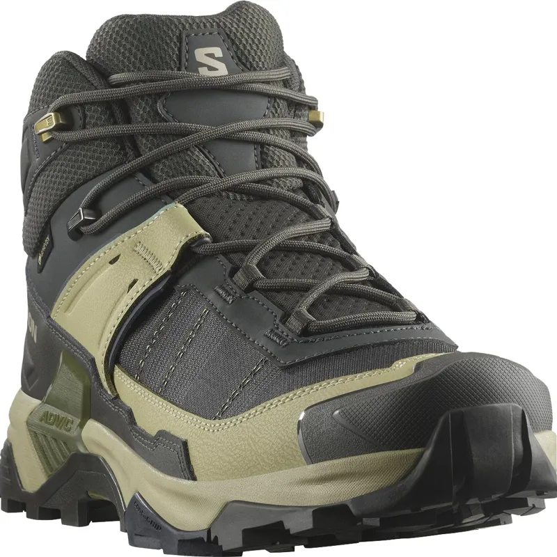 Salomon Mens X Ultra 5 Mid GTX Shoe - Peat-Gray Green-Blue Nights-1