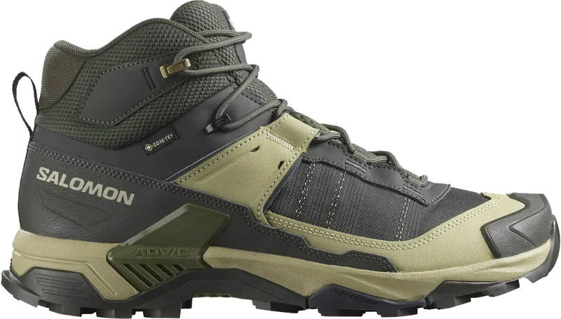 Salomon Mens X Ultra 5 Mid GTX Shoe - Peat-Gray Green-Blue Nights