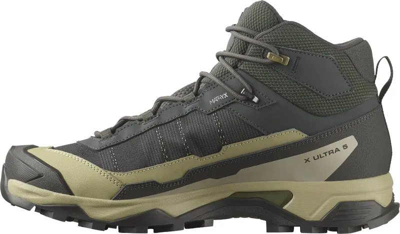 Salomon Mens X Ultra 5 Mid GTX Shoe - Peat-Gray Green-Blue Nights-2