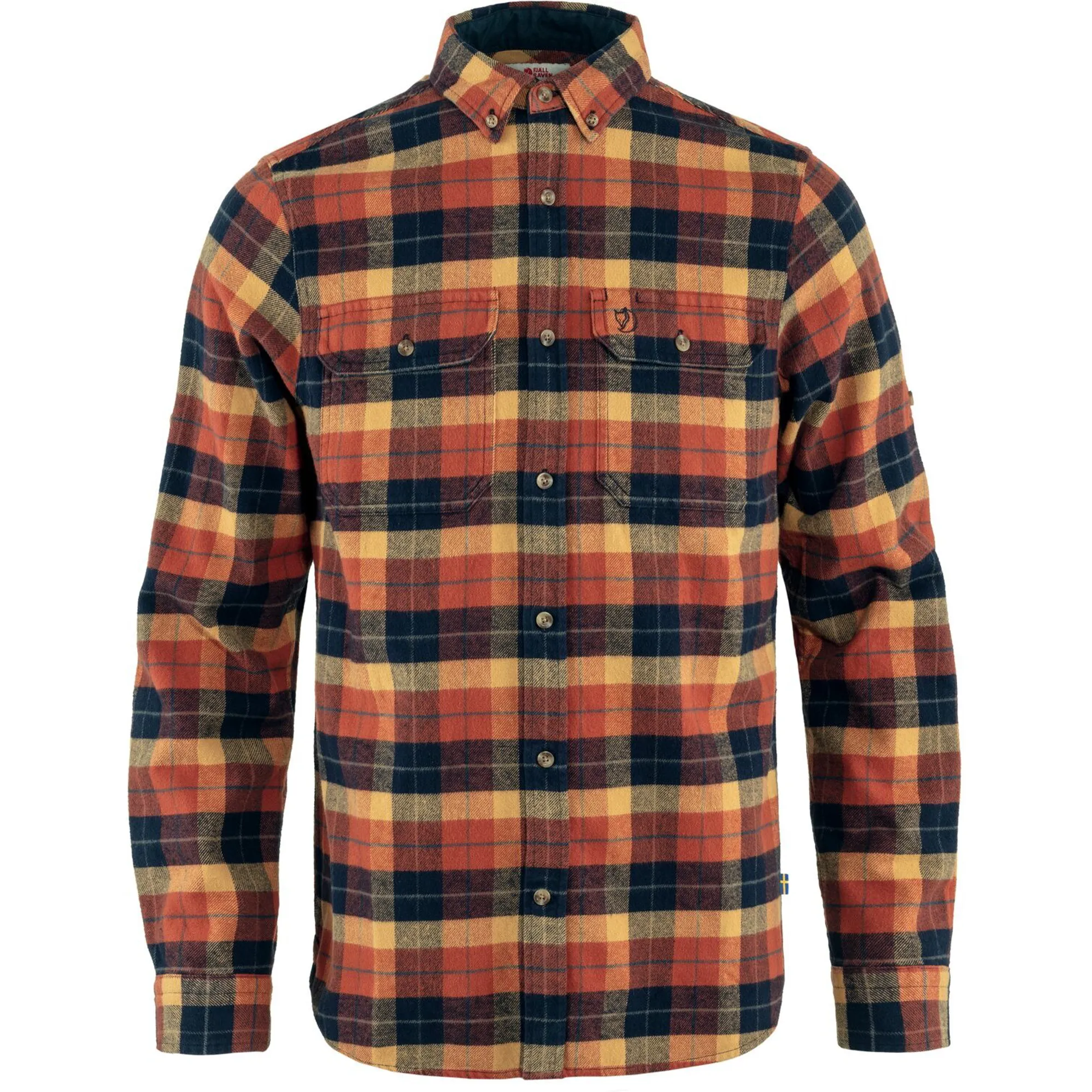 Singi Fjallraven Mens Singi Heavy Flannel Shirt - Autumn Leaf-Dark Navy