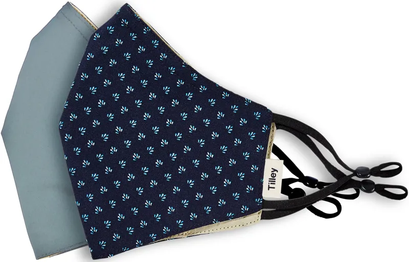 Tilley Cotton Face Mask - 2 Pack - Navy Print and Mid Blue