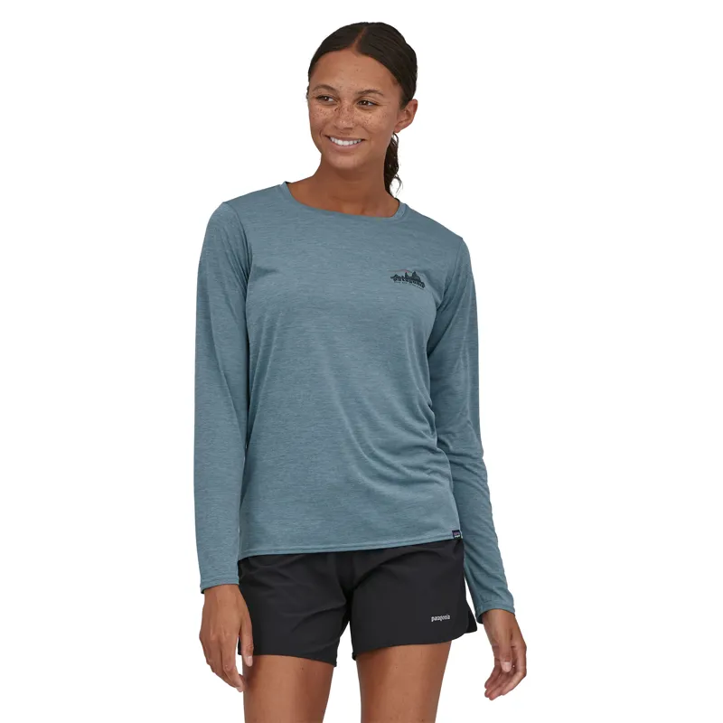Patagonia Womens Long Sleeved Cap Cool Daily Graphic Shirt - '73 Skyline-Light Plume Grey X-Dye-3