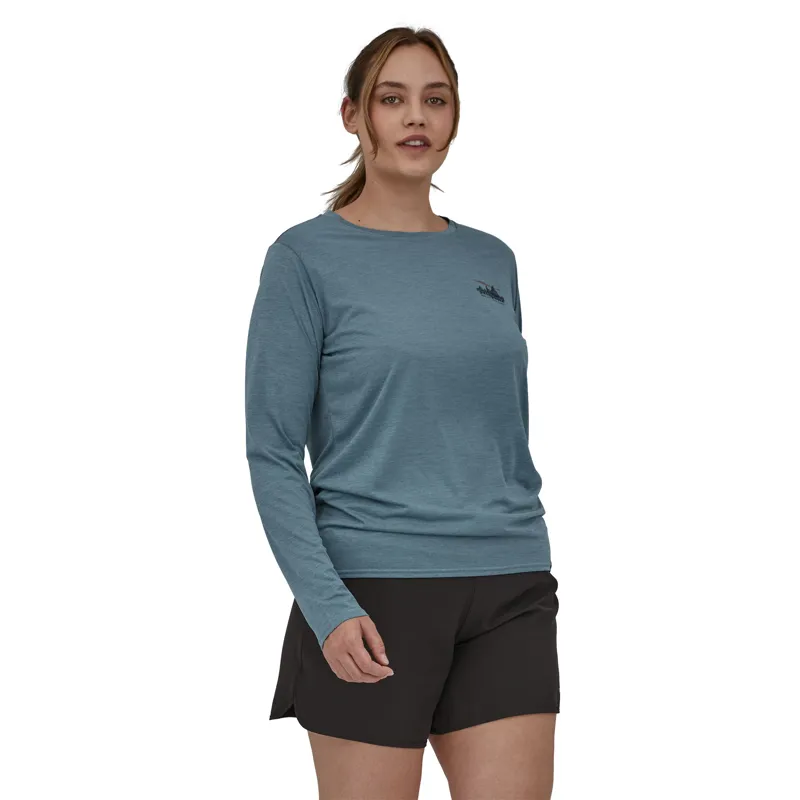 Patagonia Womens Long Sleeved Cap Cool Daily Graphic Shirt - '73 Skyline-Light Plume Grey X-Dye-4