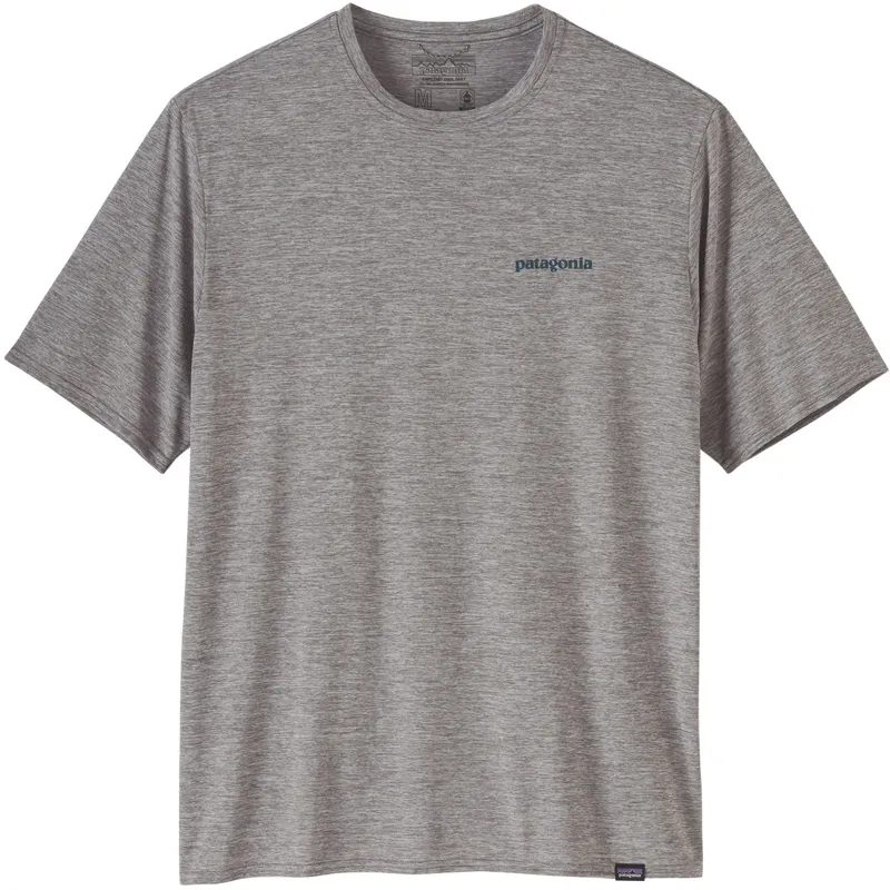 Patagonia Mens Cap Cool Daily Graphic Shirt - Waters - Boardshort Logo Abalone Blue-Feather Grey-1