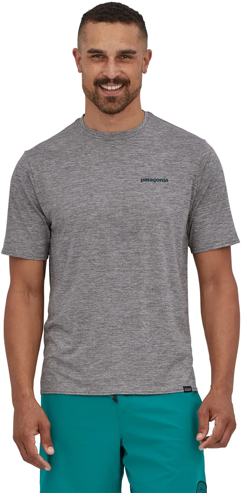 Patagonia Mens Cap Cool Daily Graphic Shirt - Waters - Boardshort Logo Abalone Blue-Feather Grey-3