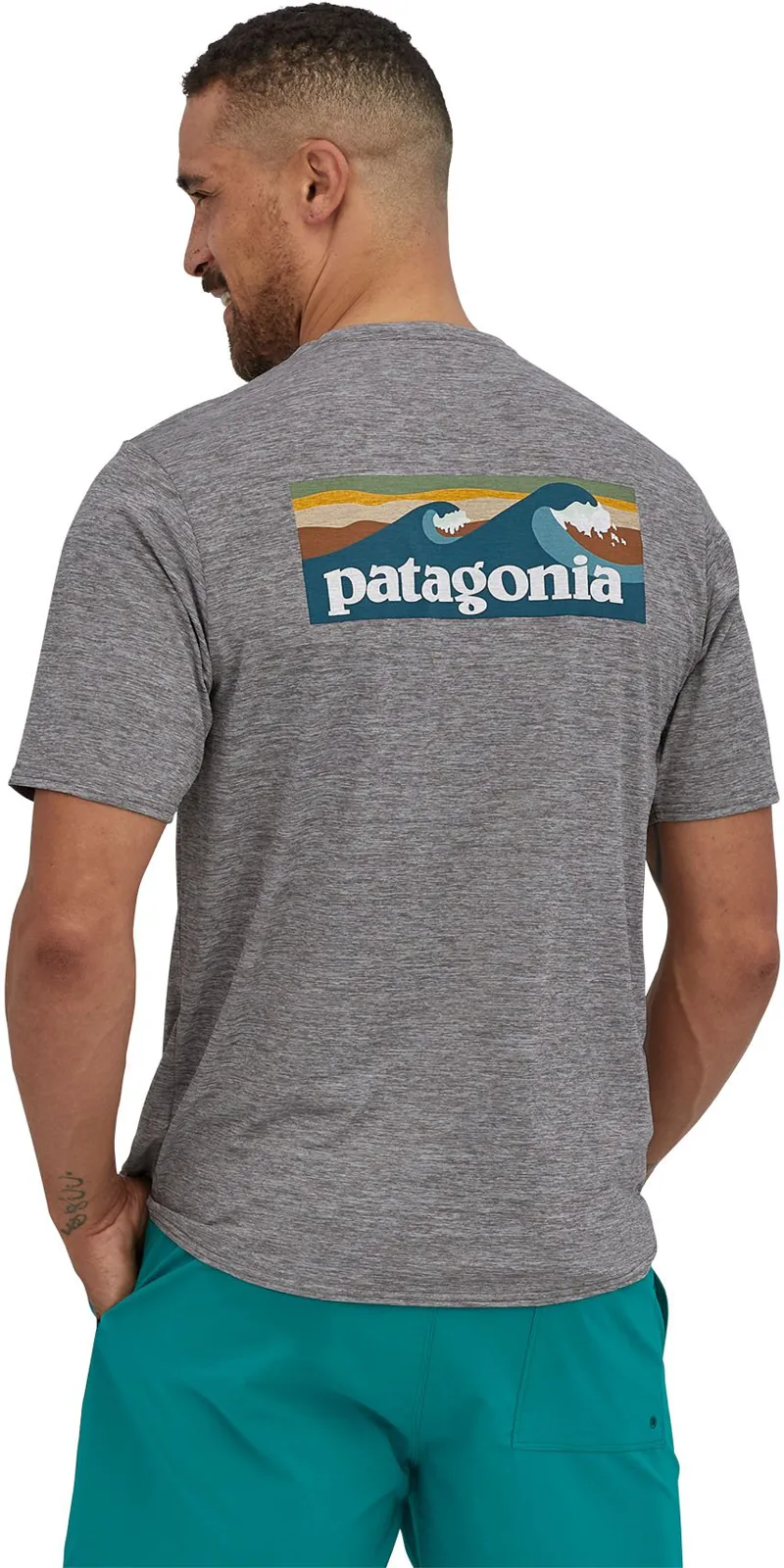 Patagonia Mens Cap Cool Daily Graphic Shirt - Waters - Boardshort Logo Abalone Blue-Feather Grey-4