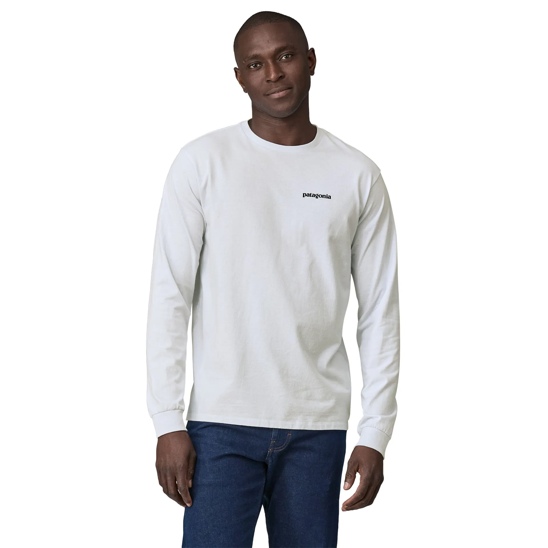 Patagonia Mens Long Sleeved P-6 Logo Responsibili-Tee - White