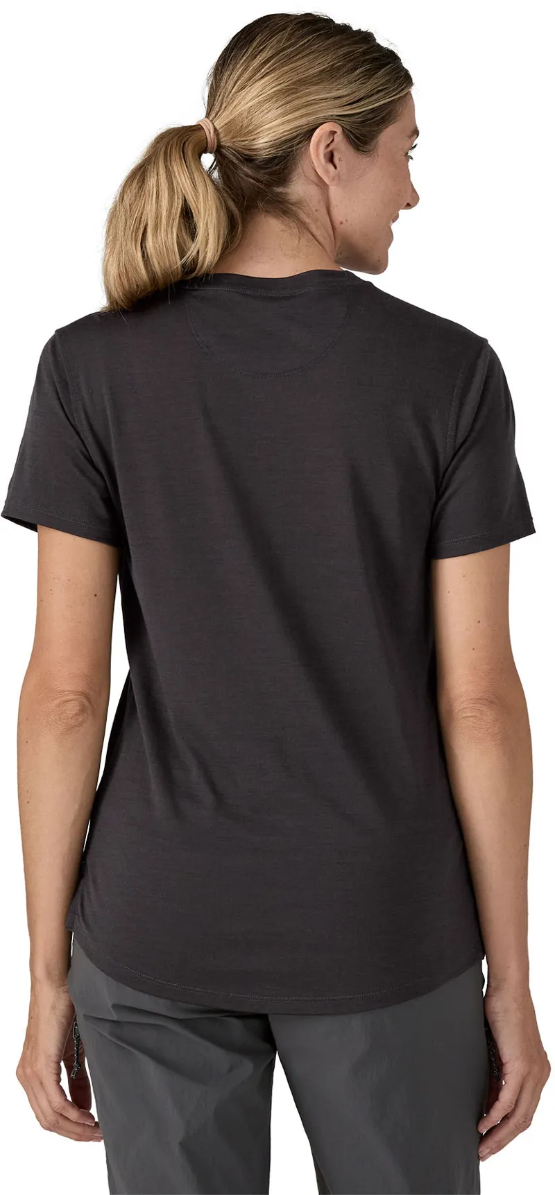 Patagonia Womens Cap Cool Merino Blend Graphic Shirt - Heritage Header-Black-2