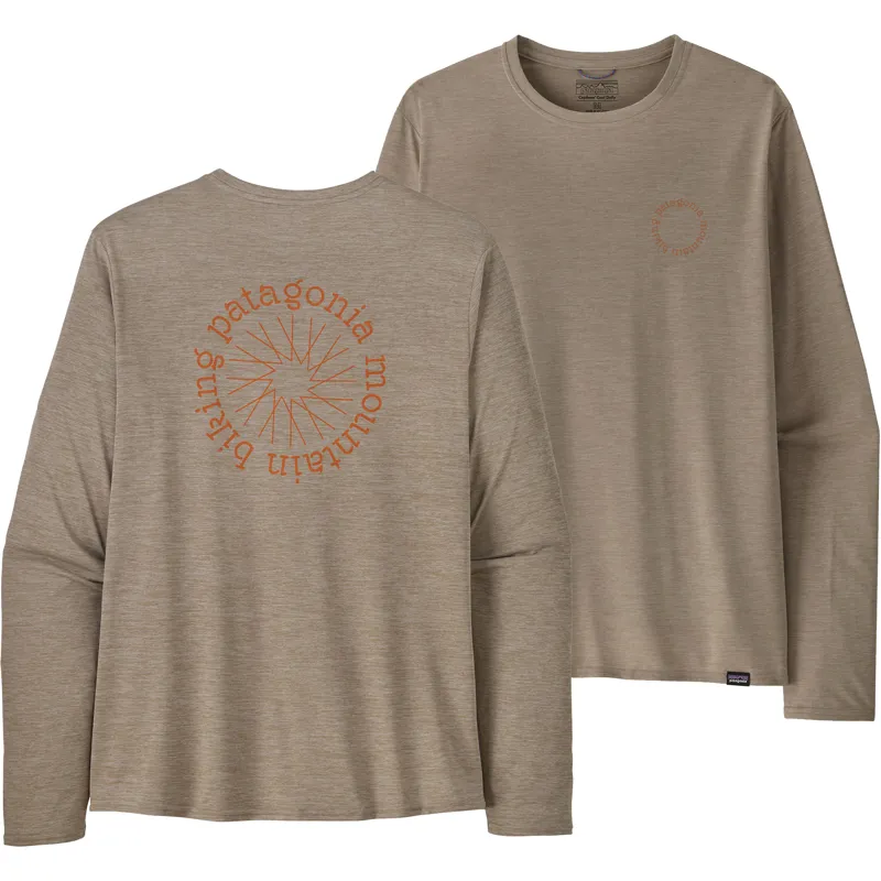 Patagonia Mens Long Sleeved Cap Cool Daily Graphic Shirt - Lands - Spoke Stencil-Seabird Grey X-Dye