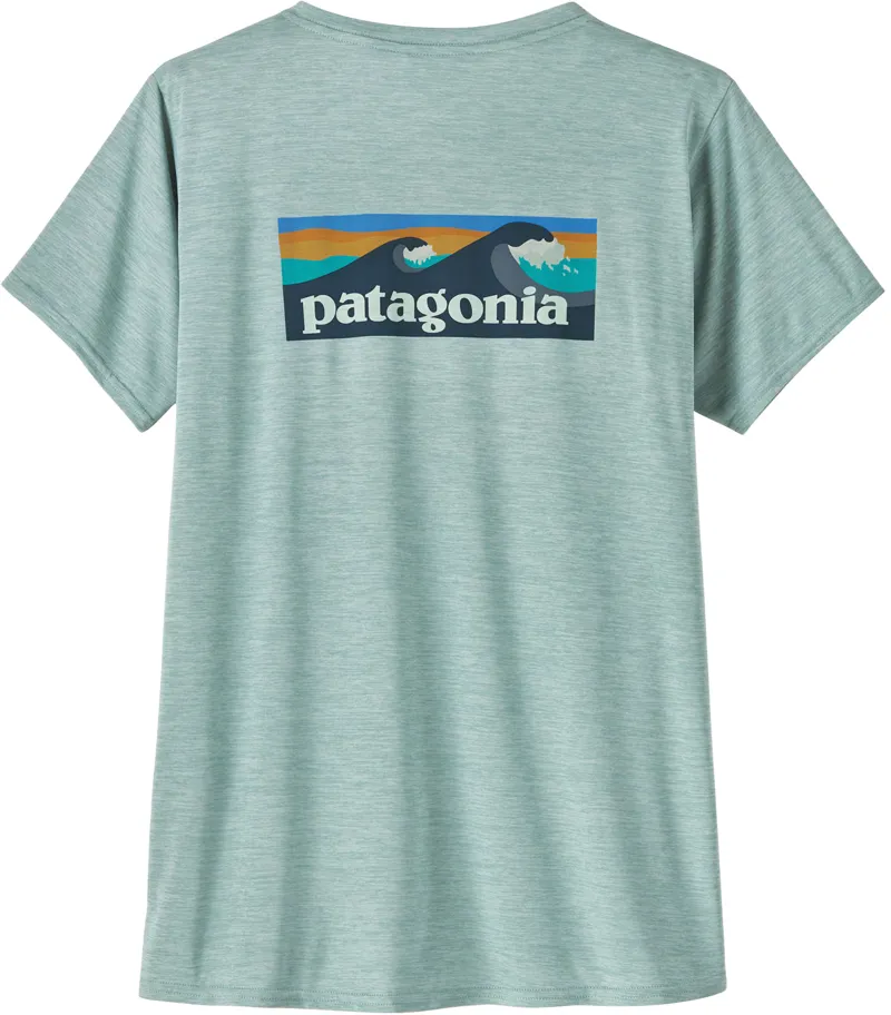 Patagonia Womens Cap Cool Daily Graphic Shirt - Waters - Boardshort Logo-Thermal Blue X-Dye-2