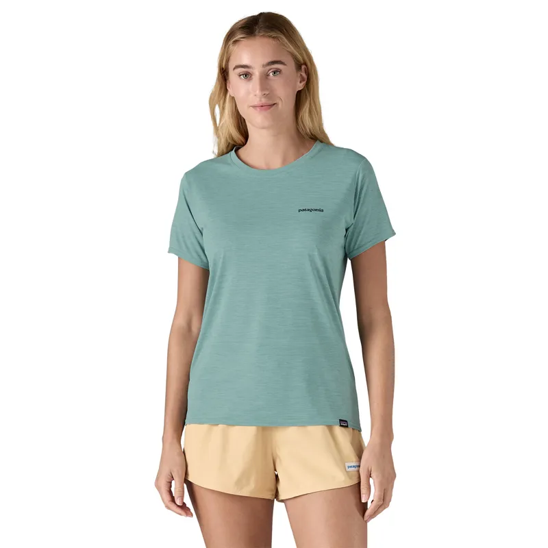 Patagonia Womens Cap Cool Daily Graphic Shirt - Waters - Boardshort Logo-Thermal Blue X-Dye-3
