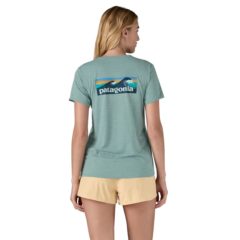 Patagonia Womens Cap Cool Daily Graphic Shirt - Waters - Boardshort Logo-Thermal Blue X-Dye-4