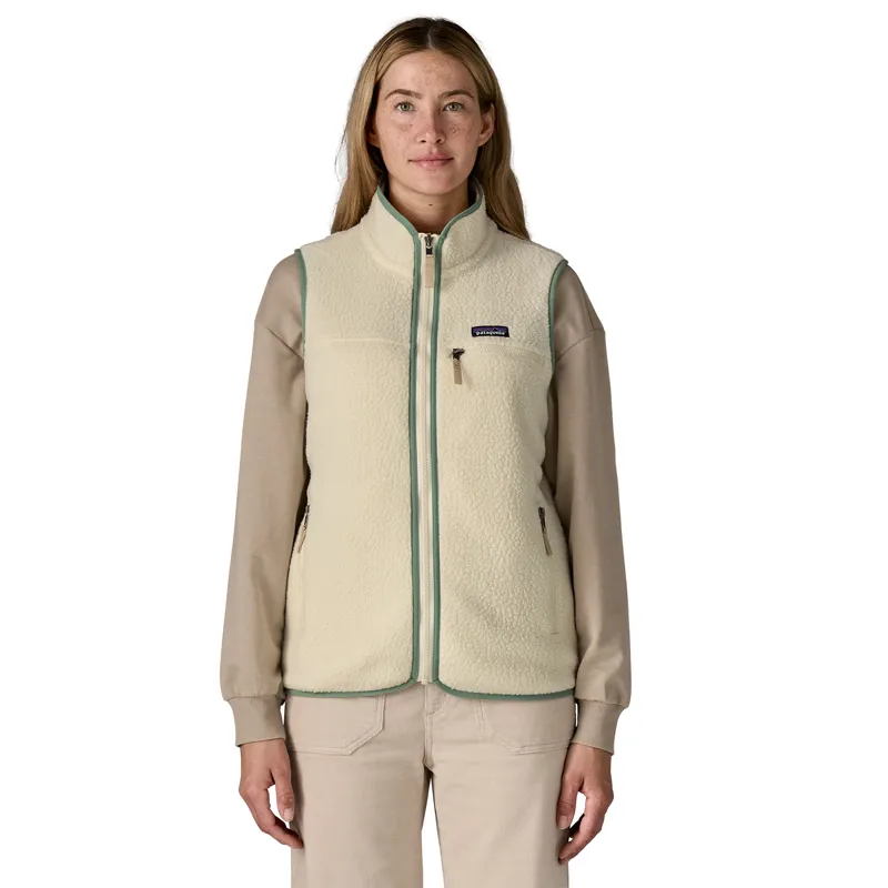 Patagonia Womens Retro Pile Vest - Natural-Ellwood Green-1
