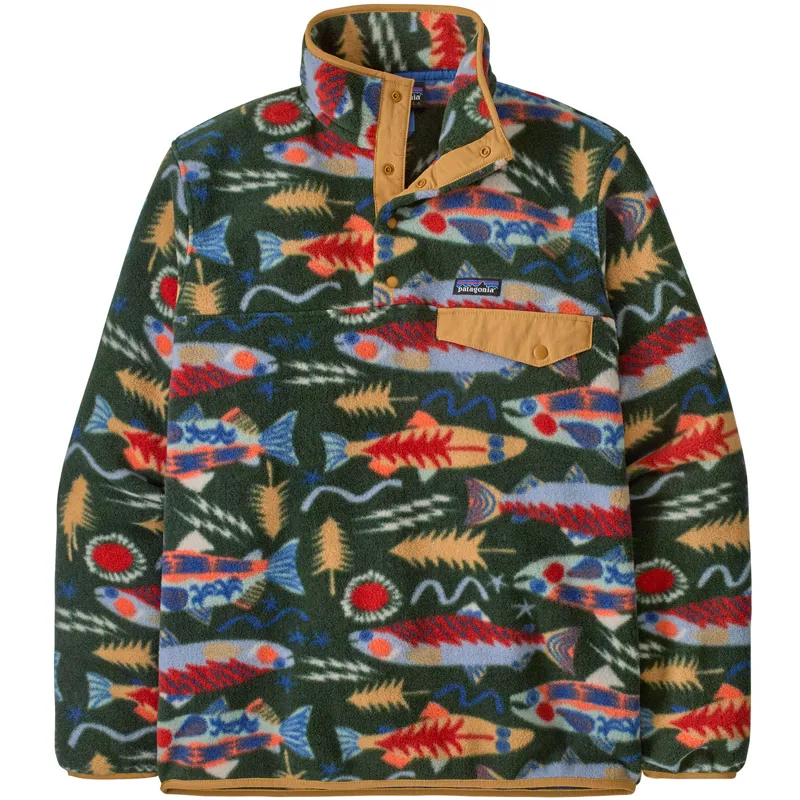 Patagonia Mens LW Synch Snap-T Pullover - Salmon Energy-Old Growth Green