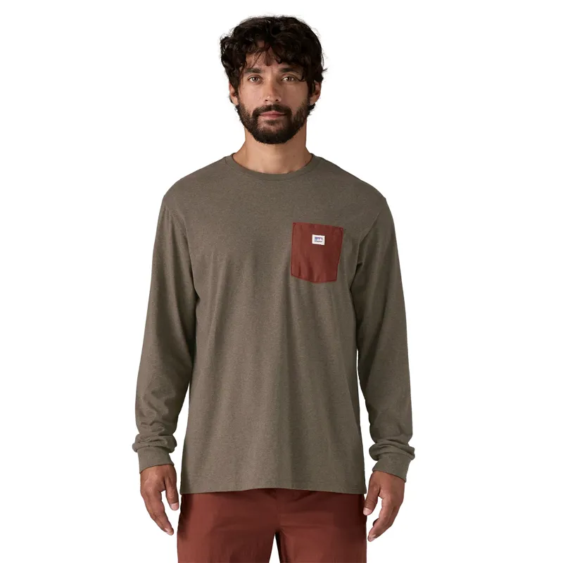 Patagonia Mens Long Sleeved Shop Sticker Pocket Responsibili-Tee - Marlow Brown-1