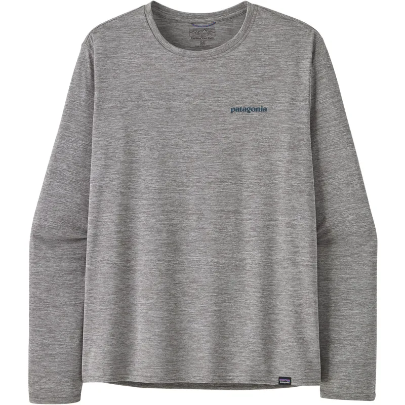 Patagonia Mens Long Sleeved Cap Cool Daily Graphic Shirt - Waters - Boardshort Logo-Abalone Blue-Feather Grey-1
