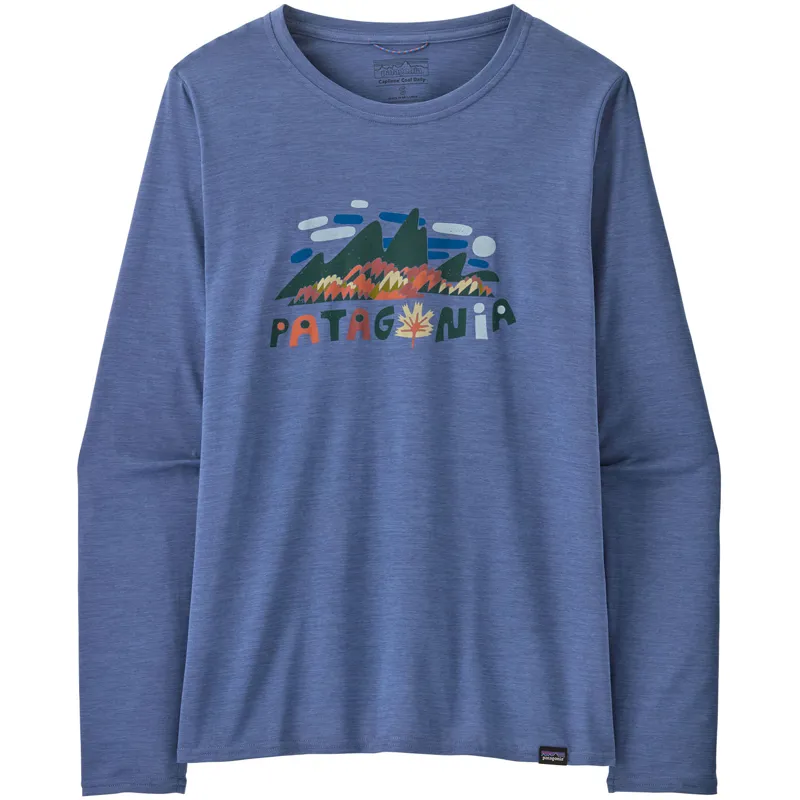 Patagonia Womens Long Sleeved Cap Cool Daily Graphic Shirt - Fitz Roy Foliage-Current Blue X-Dye