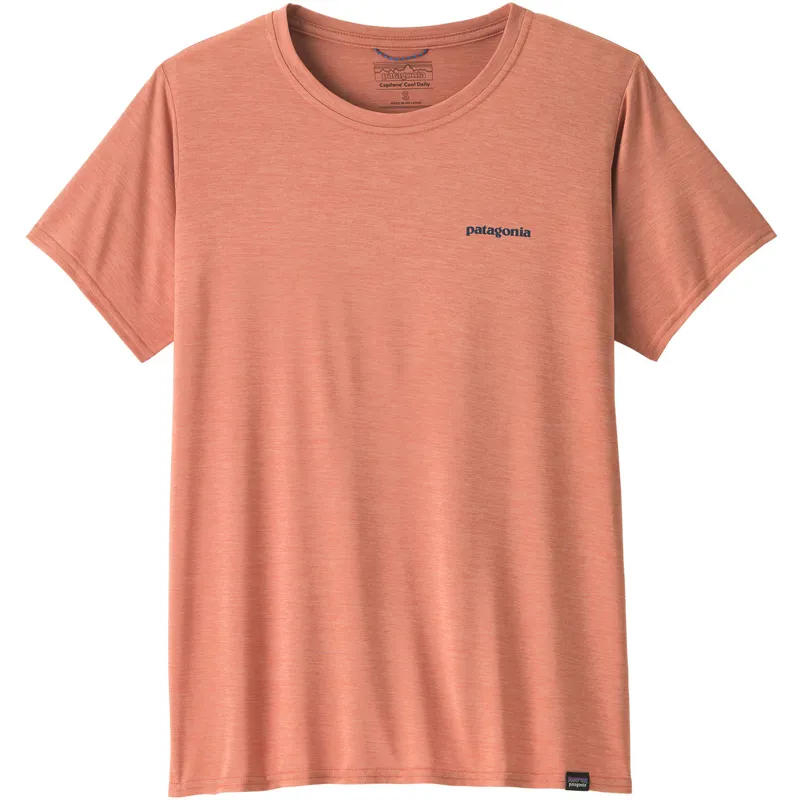 Patagonia Womens Cap Cool Daily Graphic Shirt - Waters - Boardshort Logo Tones-Moment Pink X-Dye-1