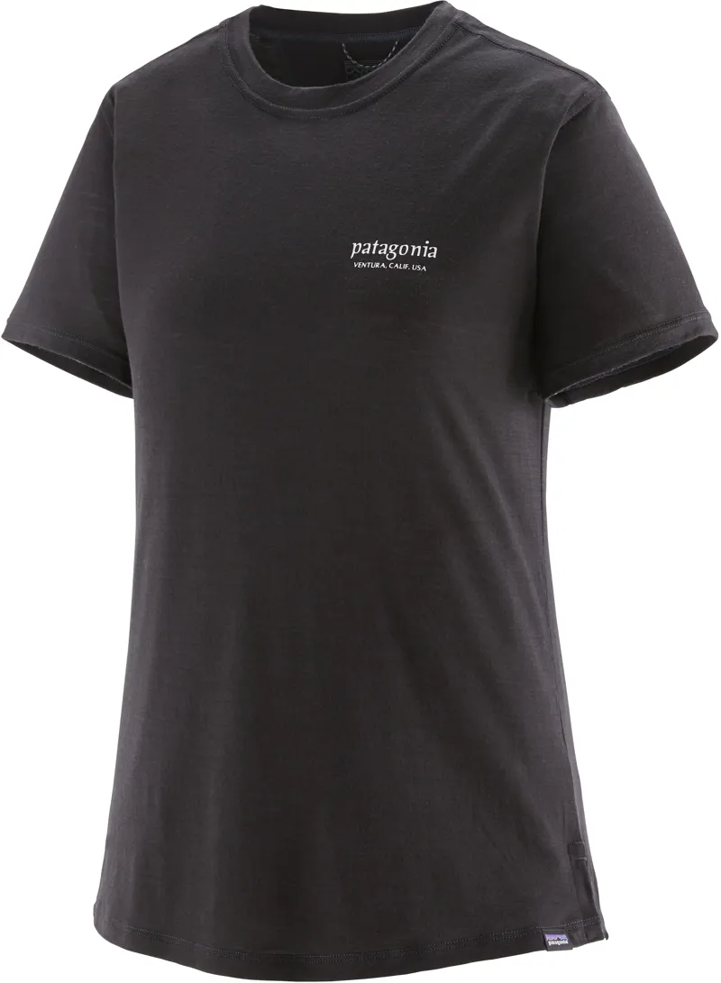 Patagonia Womens Cap Cool Merino Blend Graphic Shirt - Heritage Header-Black