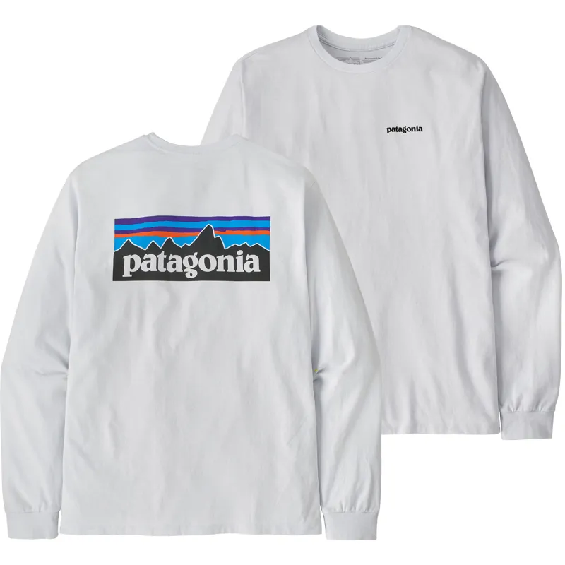 Patagonia Mens Long Sleeved P-6 Logo Responsibili-Tee - White
