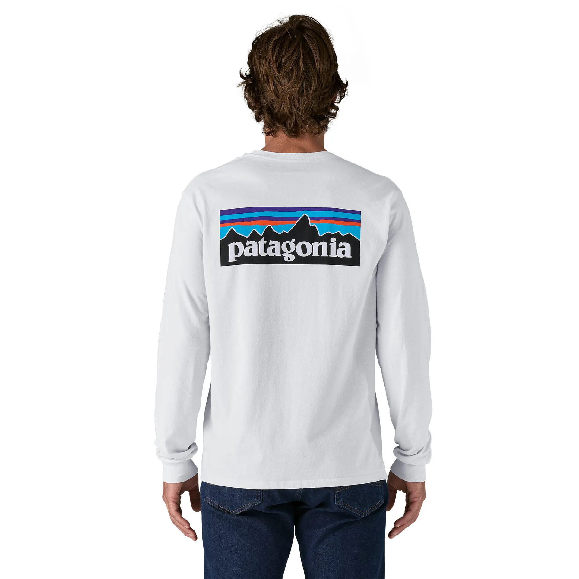 Patagonia Mens Long Sleeved P-6 Logo Responsibili-Tee - White