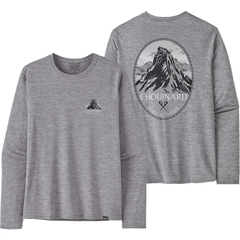 Patagonia Mens Long Sleeved Cap Cool Daily Graphic Shirt - Lands - Chouinard Crest-Feather Grey