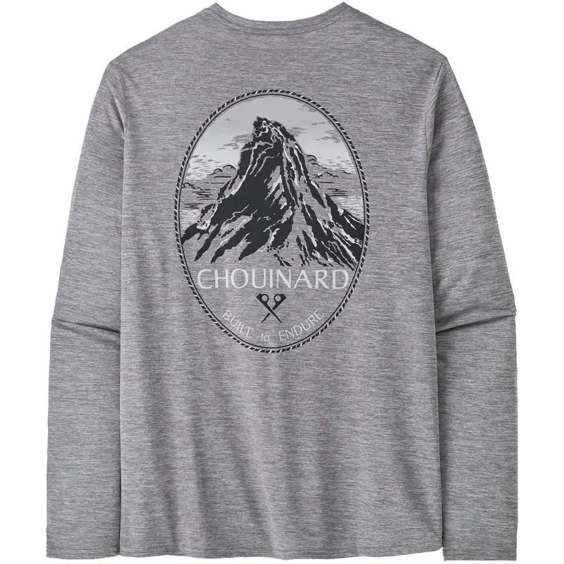 Patagonia Mens Long Sleeved Cap Cool Daily Graphic Shirt - Lands - Chouinard Crest-Feather Grey-2