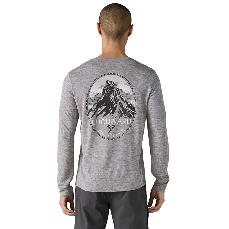 Patagonia Mens Long Sleeved Cap Cool Daily Graphic Shirt - Lands - Chouinard Crest-Feather Grey-4