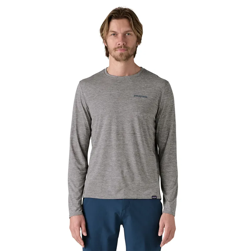 Patagonia Mens Long Sleeved Cap Cool Daily Graphic Shirt - Waters - Boardshort Logo-Abalone Blue-Feather Grey-3