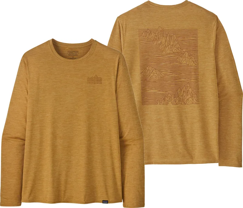 Patagonia Mens Long Sleeved Cap Cool Daily Graphic Shirt - Strataspire-Beeswax Tan X-Dye