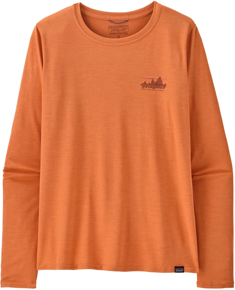 Patagonia Womens Long Sleeved Cap Cool Daily Graphic Shirt - '73 Skyline-Rock Melon X-Dye-2