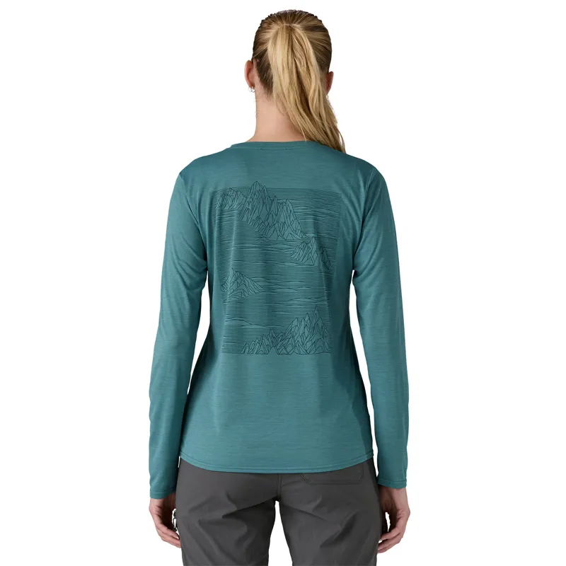 Patagonia Womens Long Sleeved Cap Cool Daily Graphic Shirt - Strataspire-Wetland Blue X-Dye-4