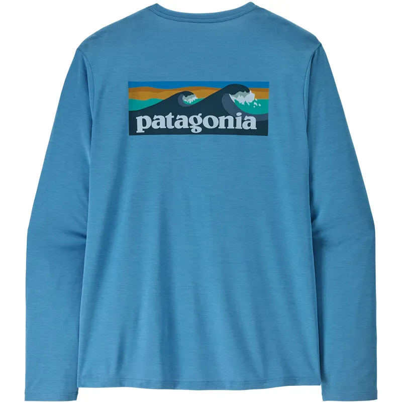 Patagonia Mens Long Sleeved Cap Cool Daily Shirt - Boardshort Logo - Shore Blue Light-Shore Blue X Dye-2