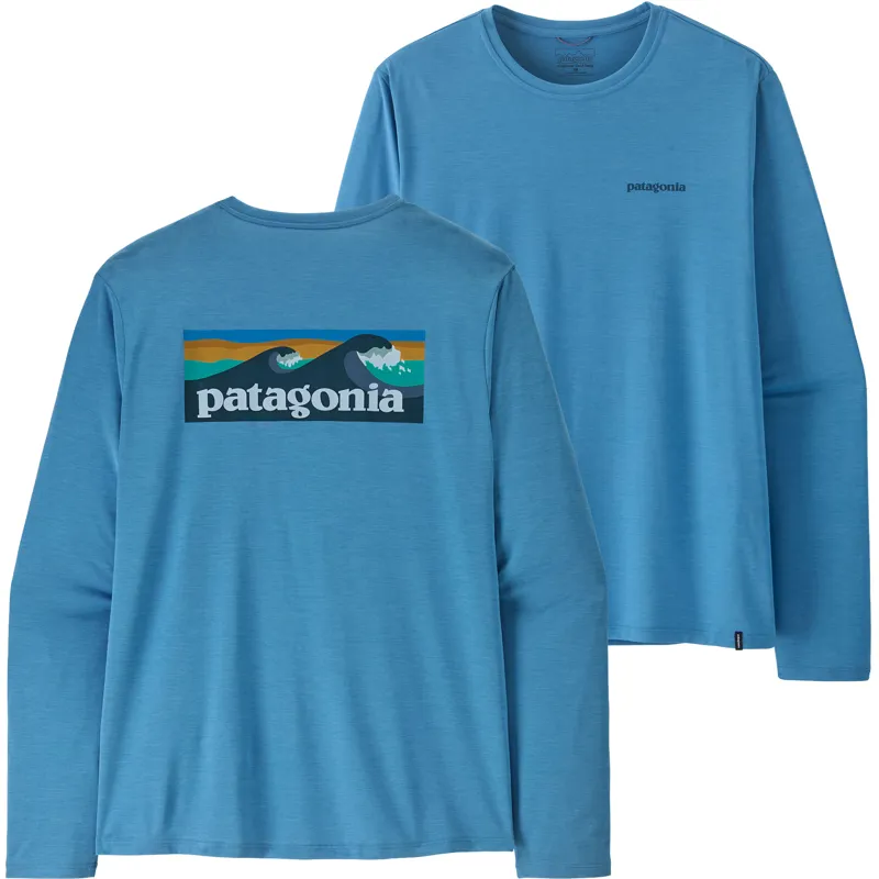 Patagonia Mens Long Sleeved Cap Cool Daily Shirt - Boardshort Logo - Shore Blue Light-Shore Blue X Dye