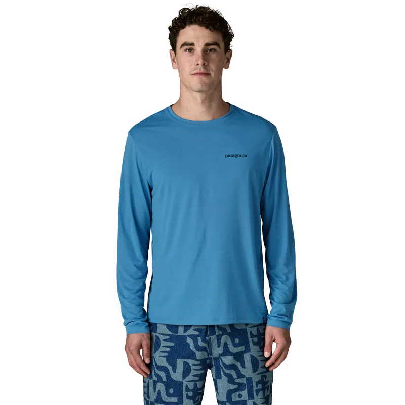 Patagonia Mens Long Sleeved Cap Cool Daily Shirt - Boardshort Logo - Shore Blue Light-Shore Blue X Dye-3