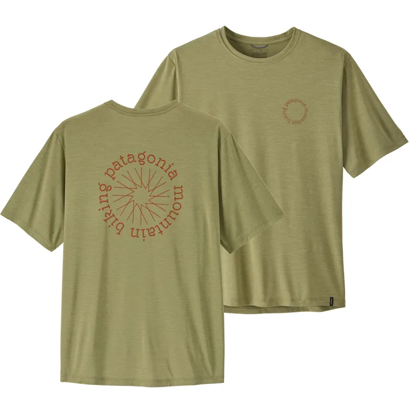 Patagonia Mens Cap Cool Daily Shirt - Spoke Stencil - Gumtree Green Light-Gumtree Green X Dye