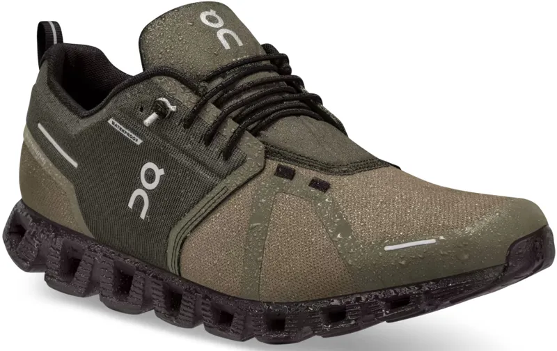 ON Womens Cloud 5 Waterproof Shoes - Olive-Black-2