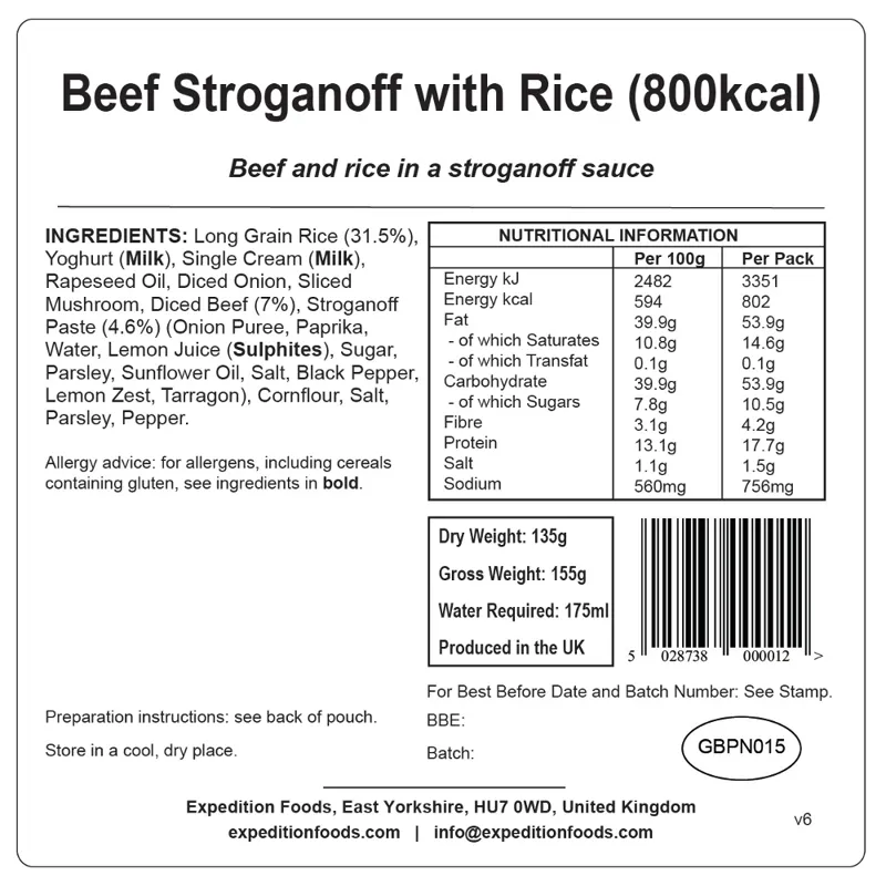 Expedition Foods Beef Stroganoff with Rice - 800kcal-1