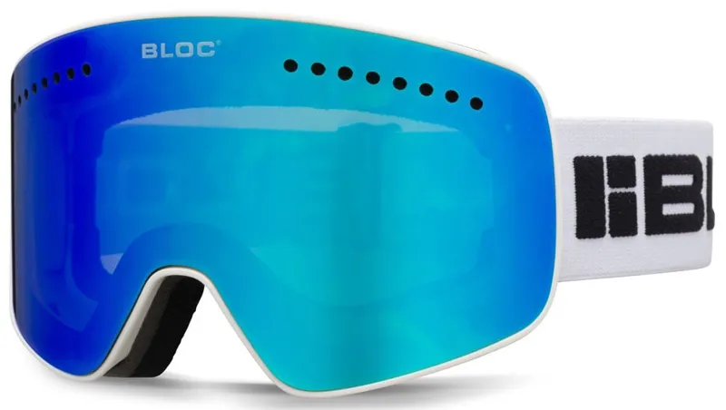 BLOC Fifty-Five Goggle - Matt White-Blue Mirror Lens-Powder Lens