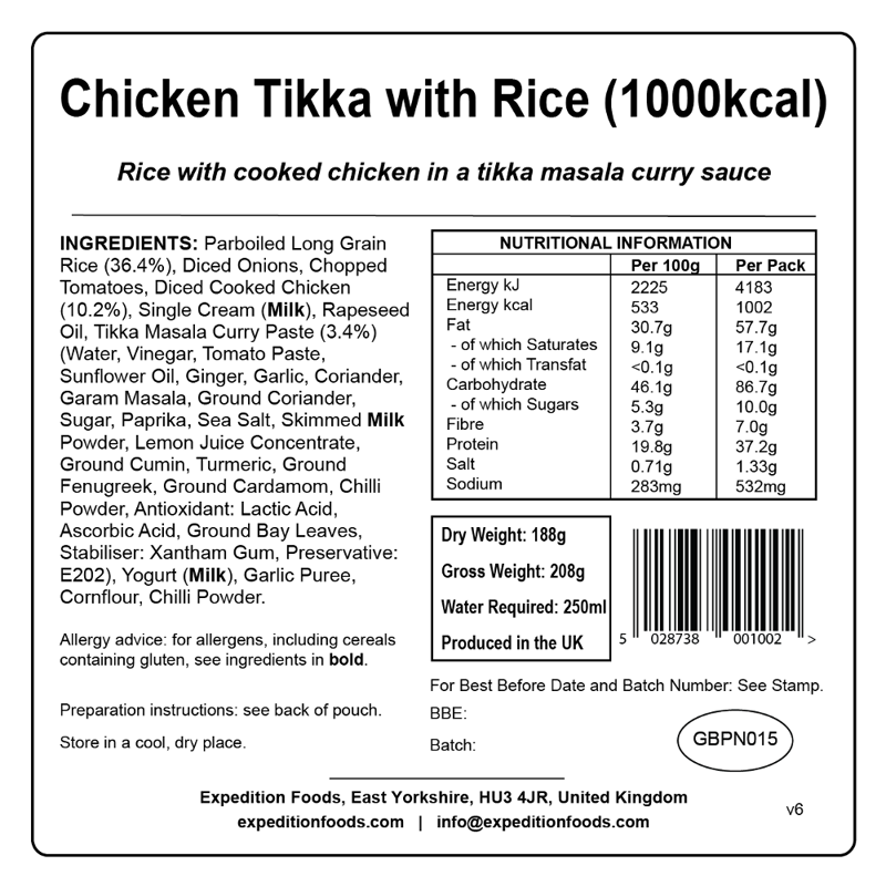 Expedition Foods Chicken Tikka with Rice - 1000kcal-1