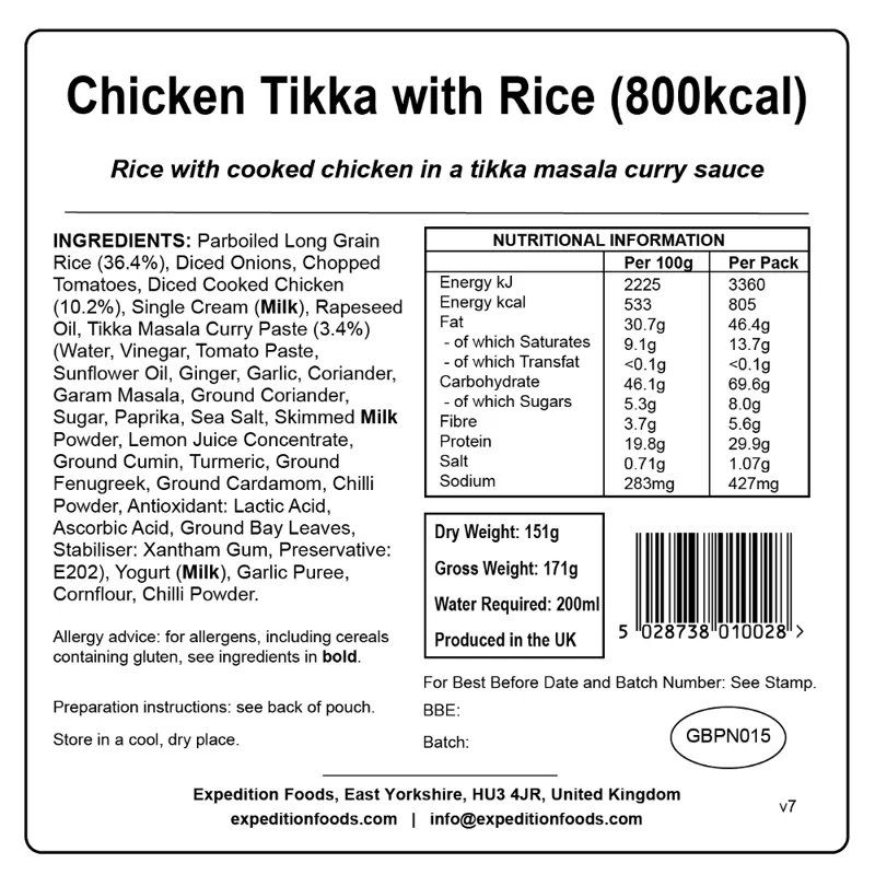 Expedition Foods Chicken Tikka with Rice - 800kcal-1