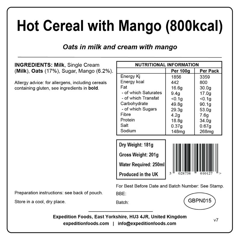 Expedition Foods Hot Cereal with Mango - 800kcal-1