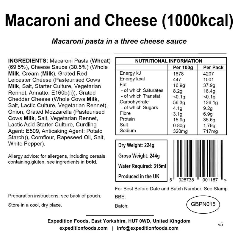 Expedition Foods Macaroni and Cheese - 1000kcal-1