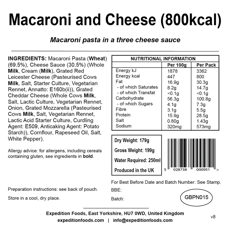 Expedition Foods Macaroni and Cheese - 800kcal-1