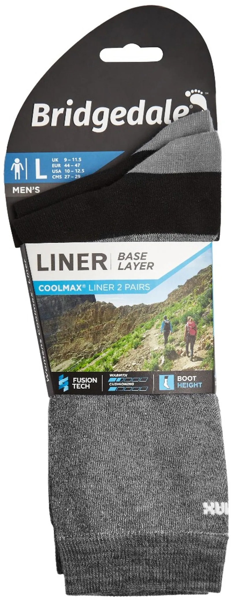 Bridgedale Mens Coolmax Liner Socks - Twin Pack - Grey-3